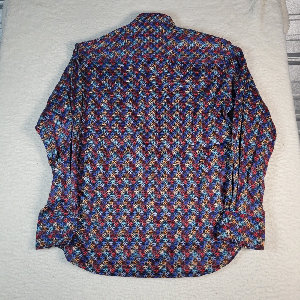 Visconti Black Button Down Shirt Mens Size M Multi Color Skull Print Long Sleeve - Picture 12 of 13